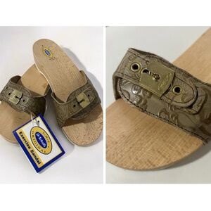 Dr Scholls The Original Wood Exercise Sandal Leather Brown Embossed Floral Sz 7